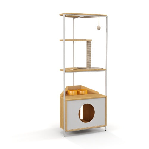 Cat Apartment With Feeding Station And Climbing Platform, Pet