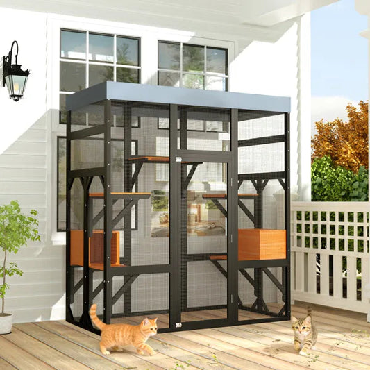 Large Outdoor Cat Enclosure Catio With 5 Platforms & 2 Napping Houses,