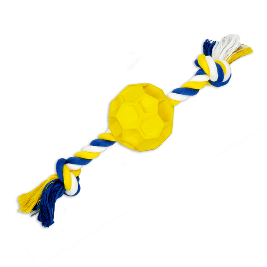 Rubber Soccer Ball Chew Toy with Tug Rope -- Great for Active Dogs