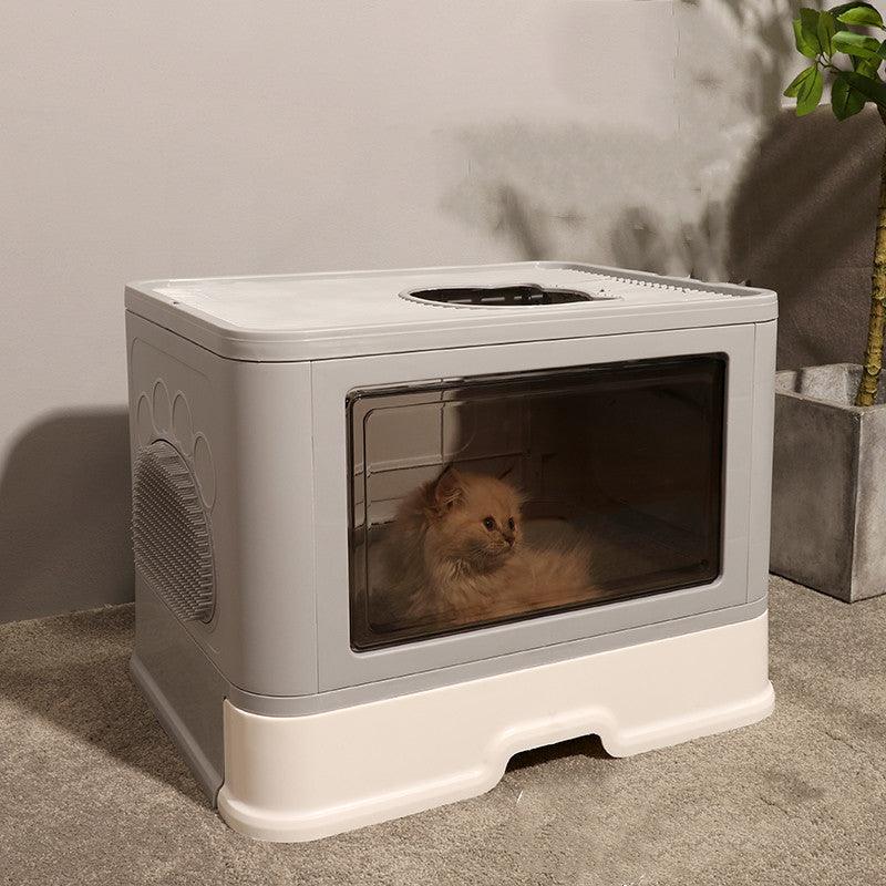 foldable odor-free cat litter basin with top entry