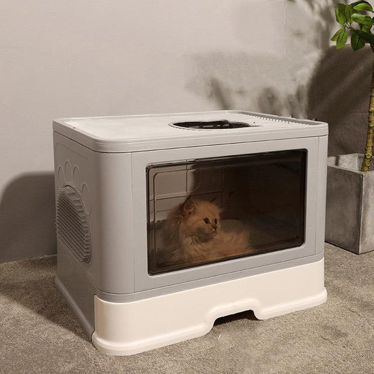 foldable odor-free cat litter basin with top entry