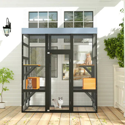 Large Outdoor Cat Enclosure Catio With 5 Platforms & 2 Napping Houses,