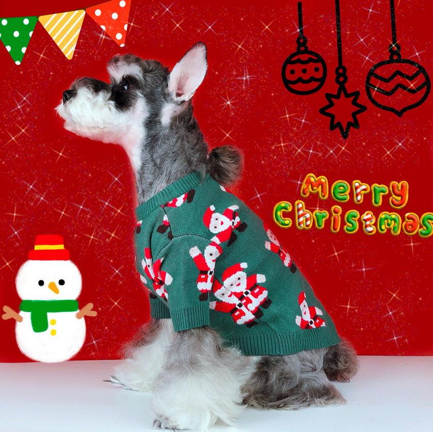 Schnauzer Teddy Winter Christmas Sweater - Festive Santa Claus Green