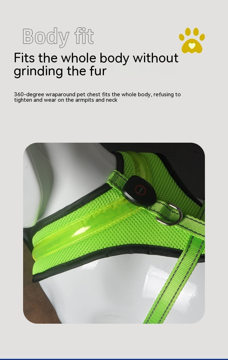 LED Luminous Dog Harness Led USB Charging Dog Chest Strap Vest Pet