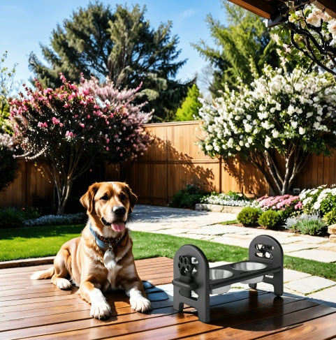 White Adjustable Pet Bowl Travel Ready HDPE Durable Poly Lumber