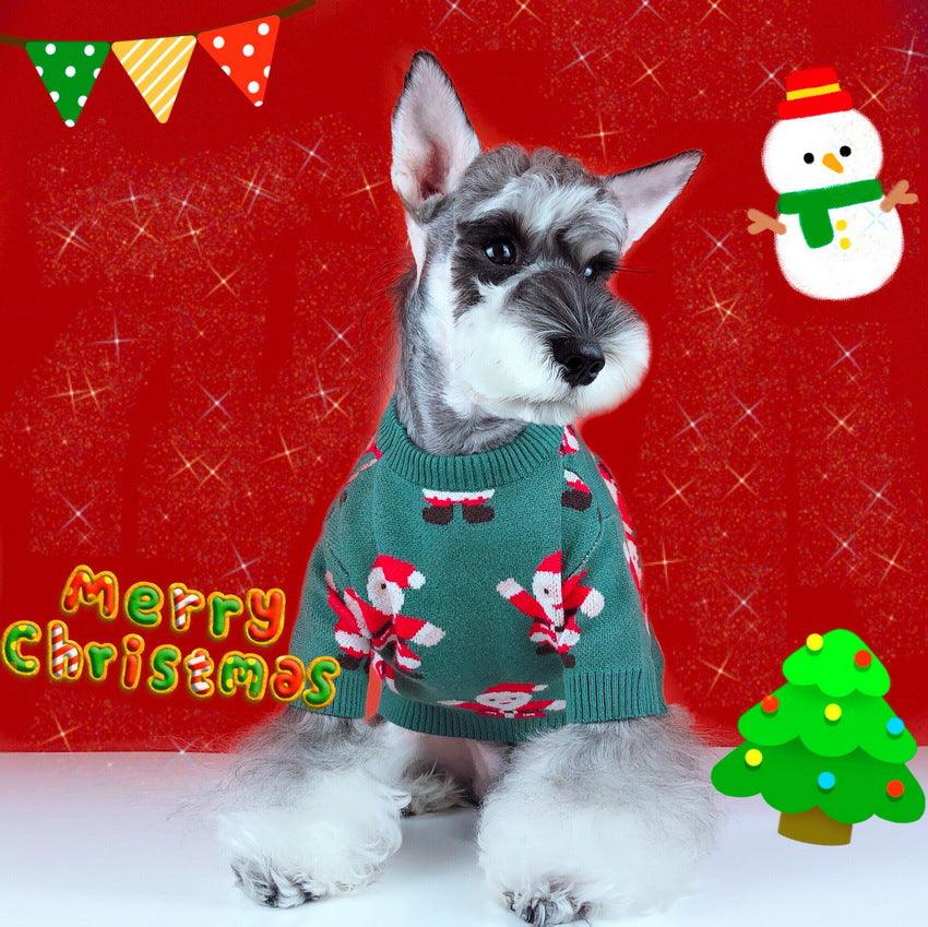 Schnauzer Teddy Winter Christmas Sweater - Festive Santa Claus Green