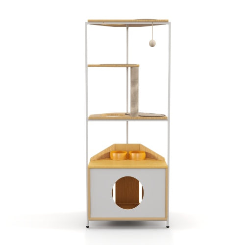 Cat Apartment With Feeding Station And Climbing Platform, Pet