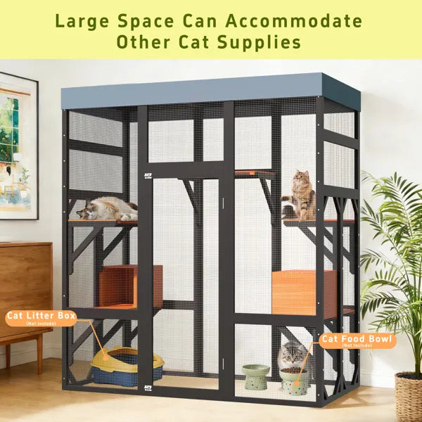 Large Outdoor Cat Enclosure Catio With 5 Platforms & 2 Napping Houses,
