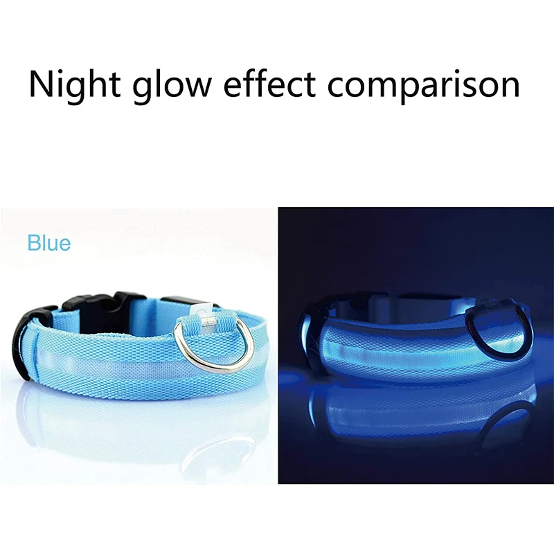 LED Adjustable Dog Collar Blinking Flashing Light Up Glow Pets Safety