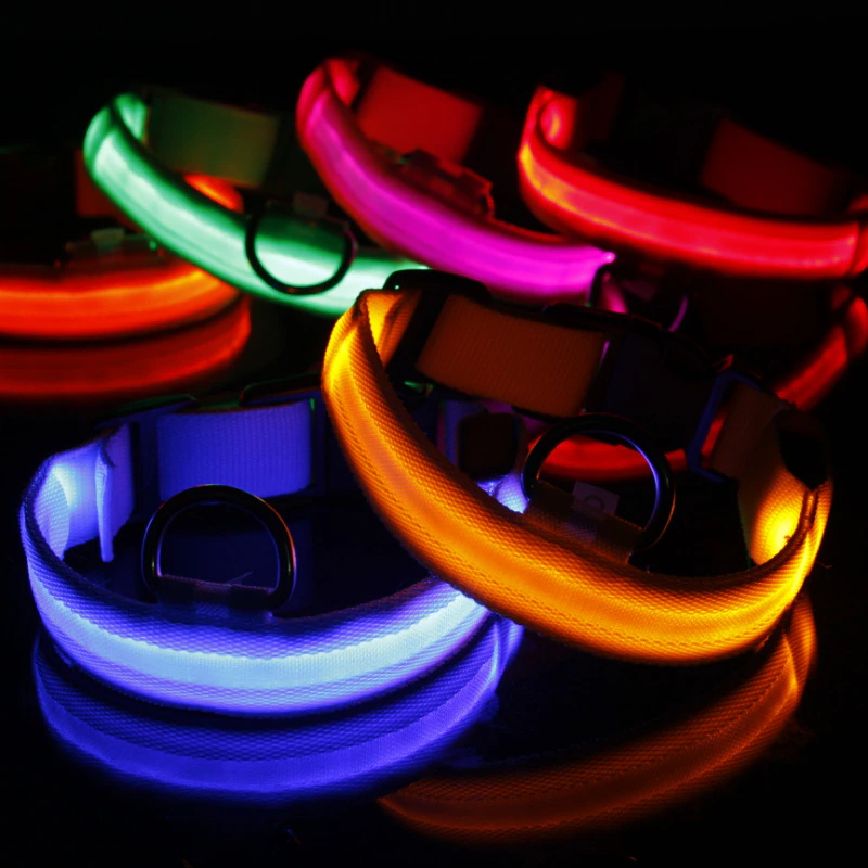 LED Adjustable Dog Collar Blinking Flashing Light Up Glow Pets Safety