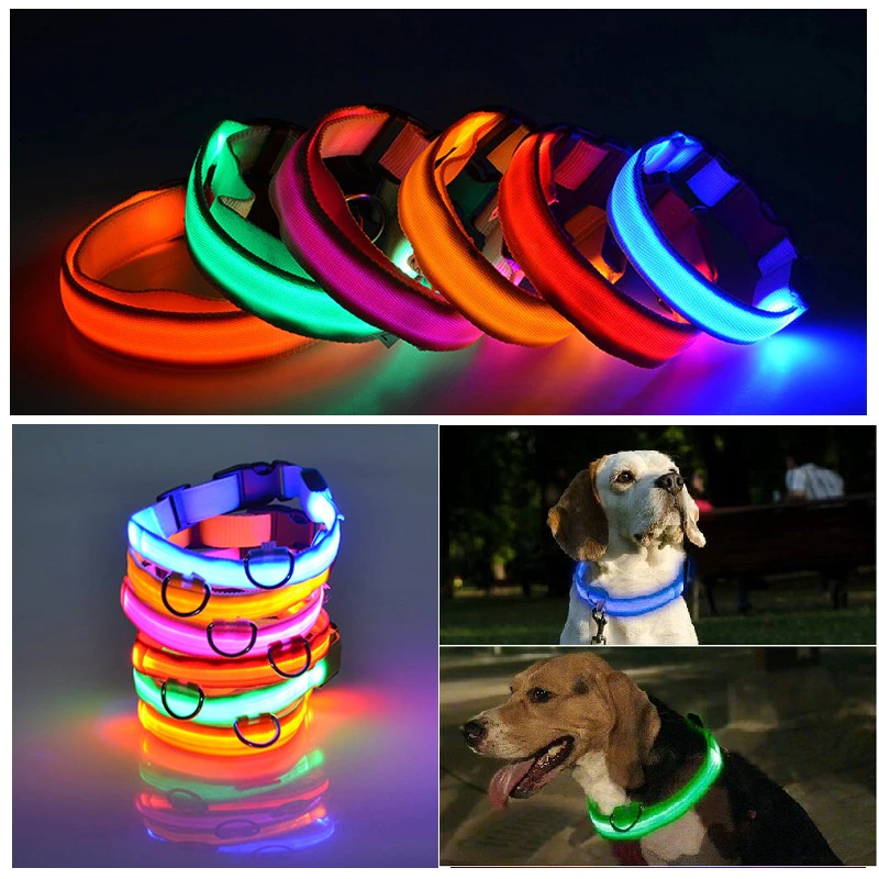 LED Adjustable Dog Collar Blinking Flashing Light Up Glow Pets Safety