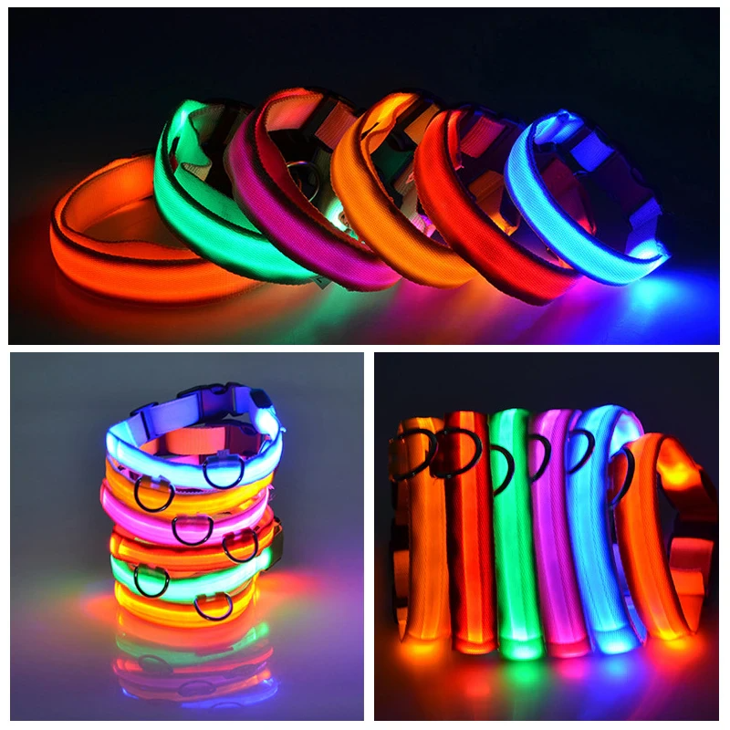 LED Adjustable Dog Collar Blinking Flashing Light Up Glow Pets Safety