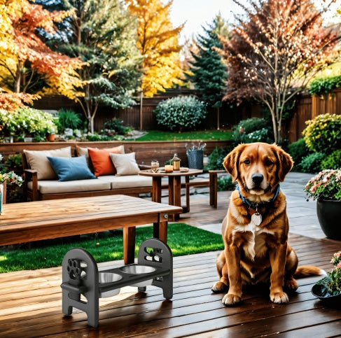 White Adjustable Pet Bowl Travel Ready HDPE Durable Poly Lumber