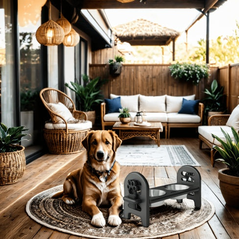 White Adjustable Pet Bowl Travel Ready HDPE Durable Poly Lumber