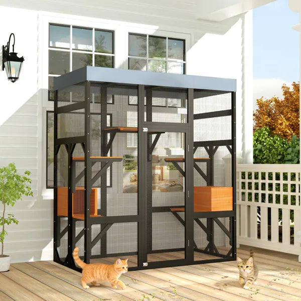 Large Outdoor Cat Enclosure Catio With 5 Platforms & 2 Napping Houses,