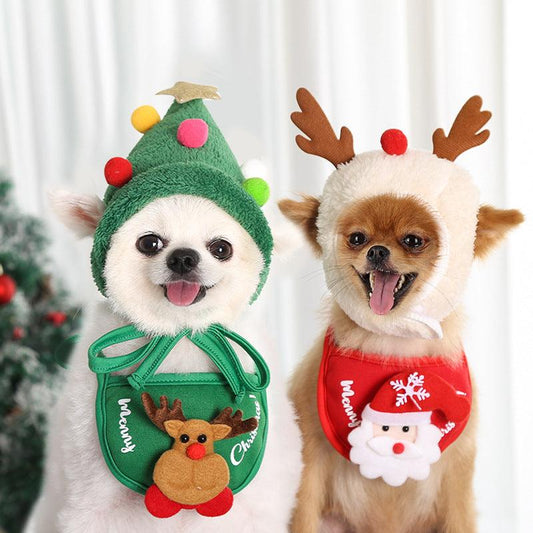 Festive Pet Christmas Hat And Saliva Towel Set - Perfect For Your