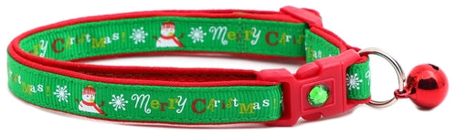 Merry Christmas Snowmen on Green Cat Collar