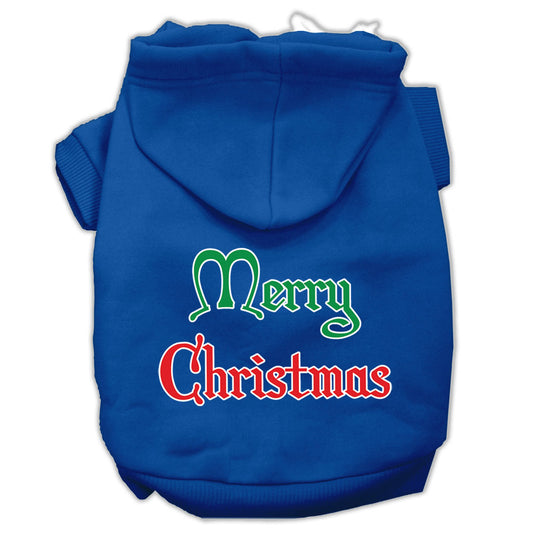 Merry Christmas Screen Print Pet Hoodie, Blue - 2XL