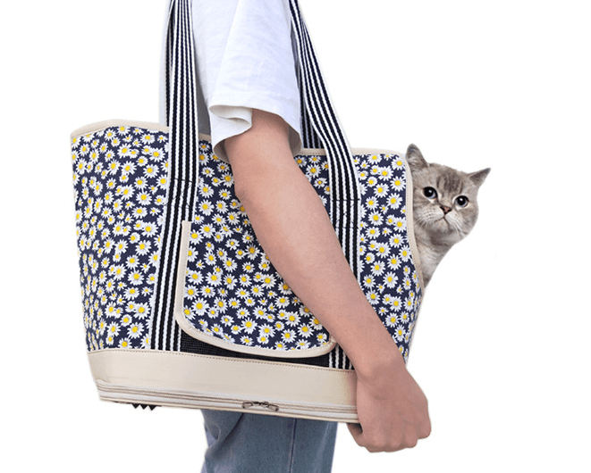 Portable Pet Travel Shoulder Bag With Breathable Mesh - Stylish And
