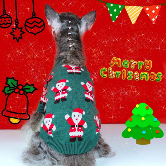 Schnauzer Teddy Winter Christmas Sweater - Festive Santa Claus Green