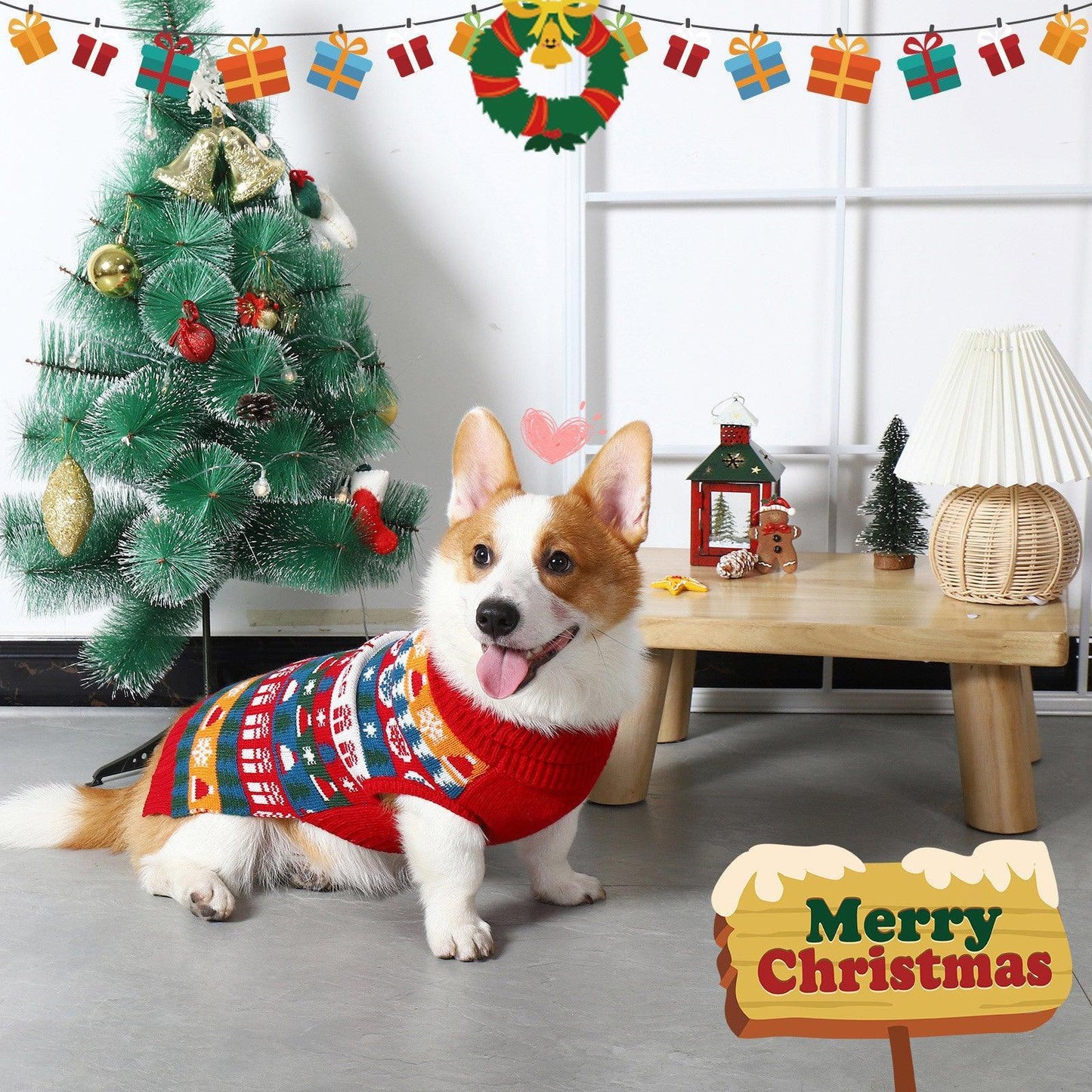 Cozy Festive Red Pet Sweater For Autumn & Christmas