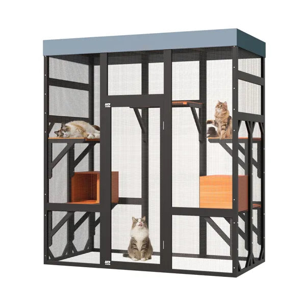 Large Outdoor Cat Enclosure Catio With 5 Platforms & 2 Napping Houses,