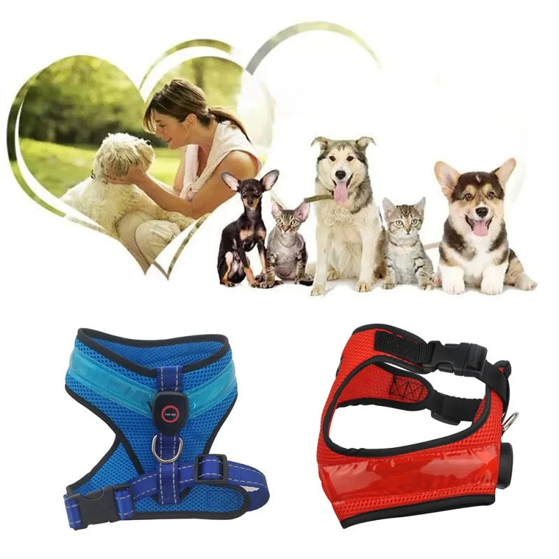 LED Luminous Dog Harness Led USB Charging Dog Chest Strap Vest Pet