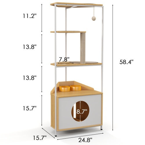 Cat Apartment With Feeding Station And Climbing Platform, Pet