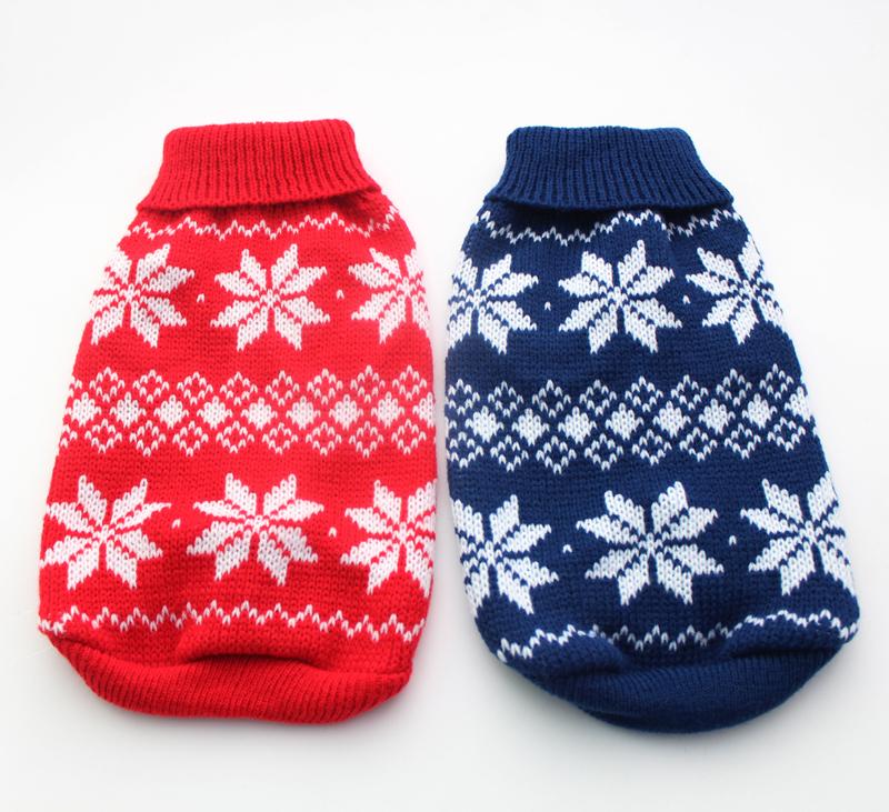 Free Shipping!Red/Blue christmas dog Sweater Snow-Flakes design,pet